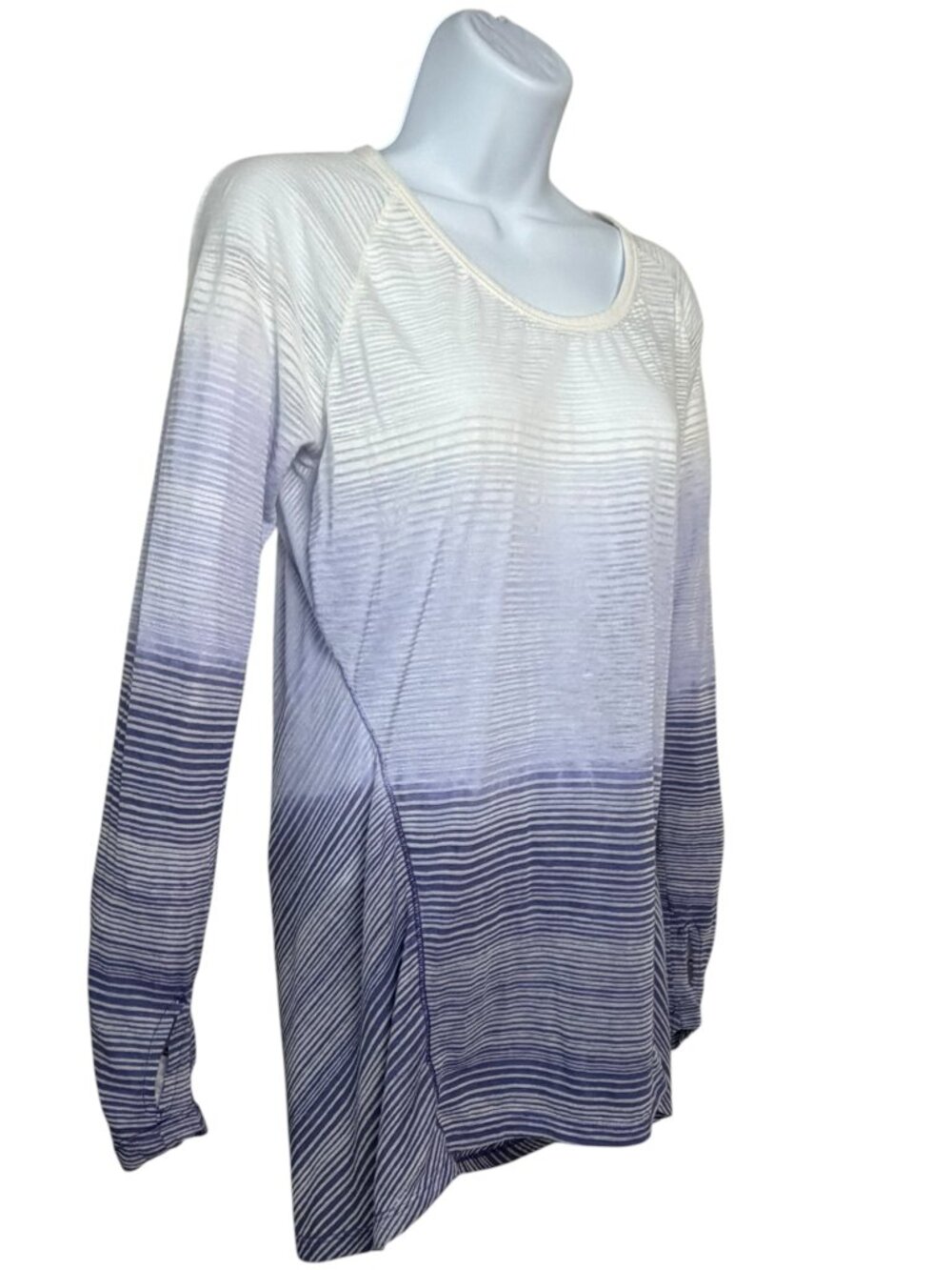 Athleta Women’s M Ombre Striped High Low Long Sleeve Top Thumbholes